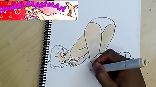 LilMissTease showing off her booty in cute undies fan art speed drawing